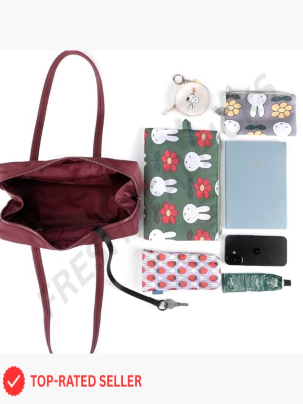 Slouchy Lightweight Bowler Bag East-West Design With Charm Loop Everyday Outings - Picture 4 of 7